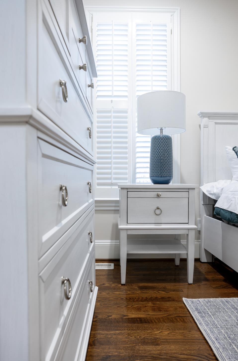 Point Breeze 1 Drawer Open Nightstand w/ Power and USB A + C. Fresh White Finish w/ Soft Grey Glaze