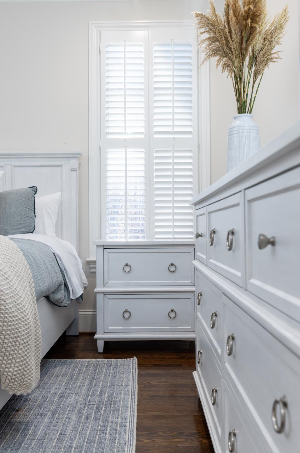 Point Breeze 2 Drawer Nightstand w/ Power and USB A + C. Fresh White Finish w/ Soft Grey Glaze