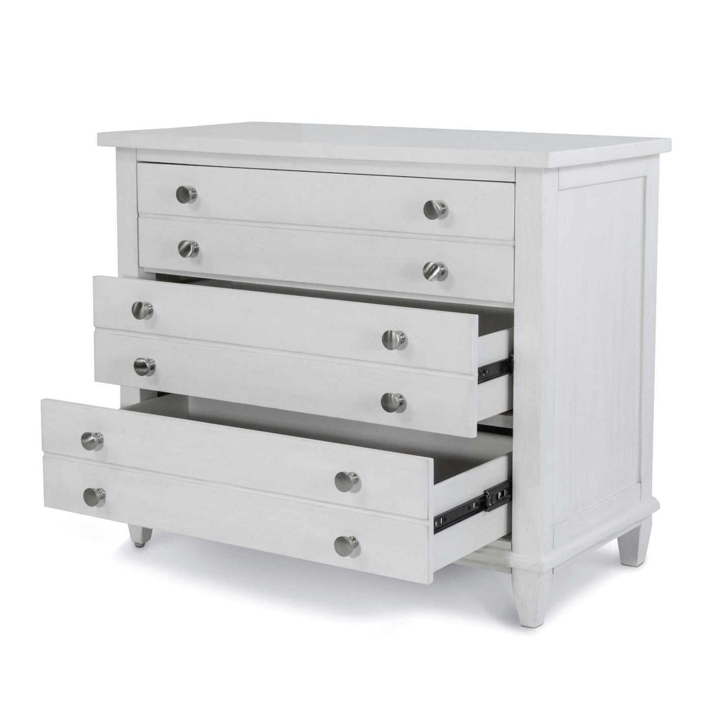 Point Breeze 3 Drawer Bachelor's Chest. Fresh White Finish w/ Soft Grey Glaze