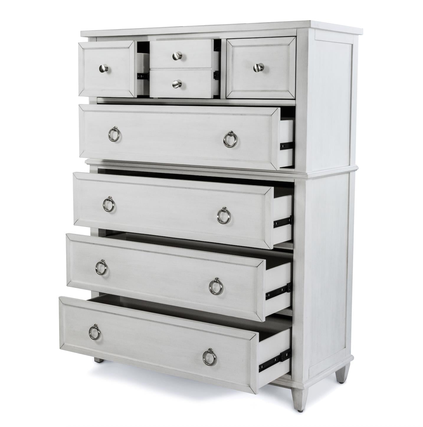 Point Breeze 5 Drawer Chest. Fresh White Finish w/ Soft Grey Glaze