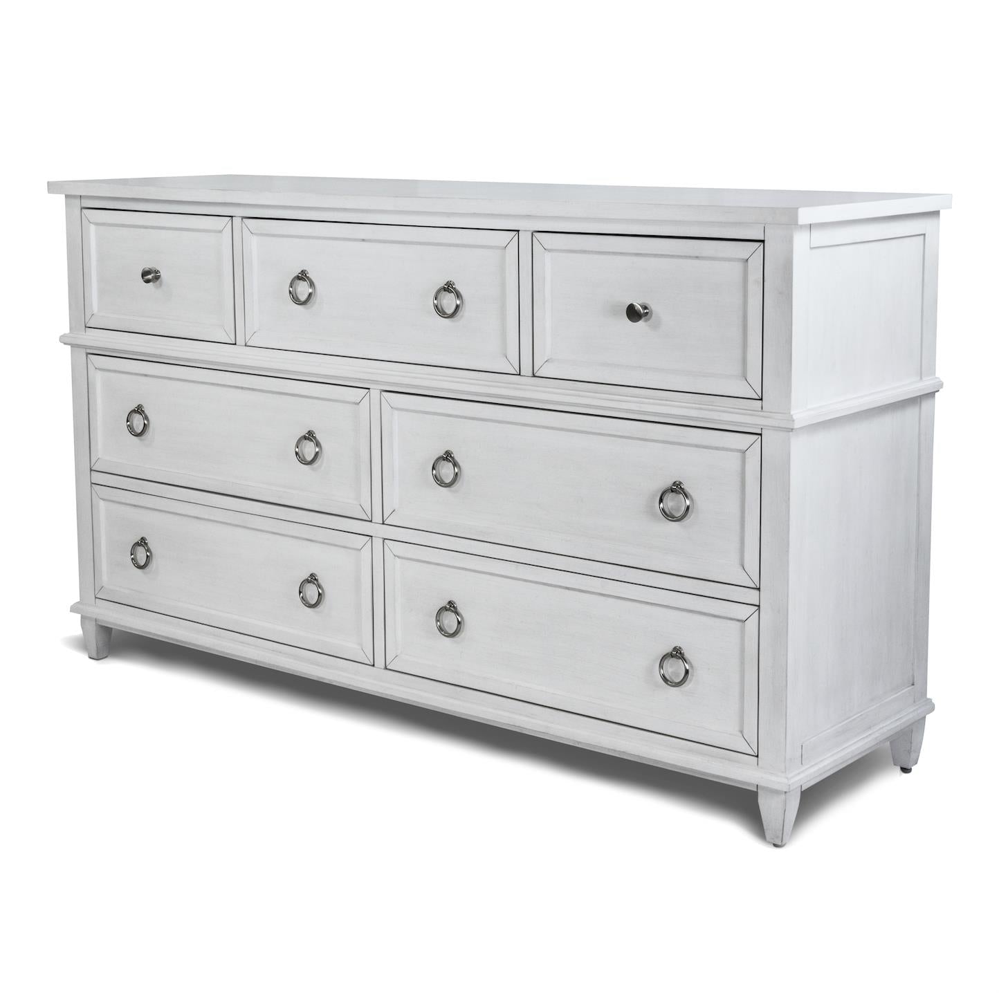 Point Breeze 7 Drawer Dresser. Fresh White Finish w/ Soft Grey Glaze