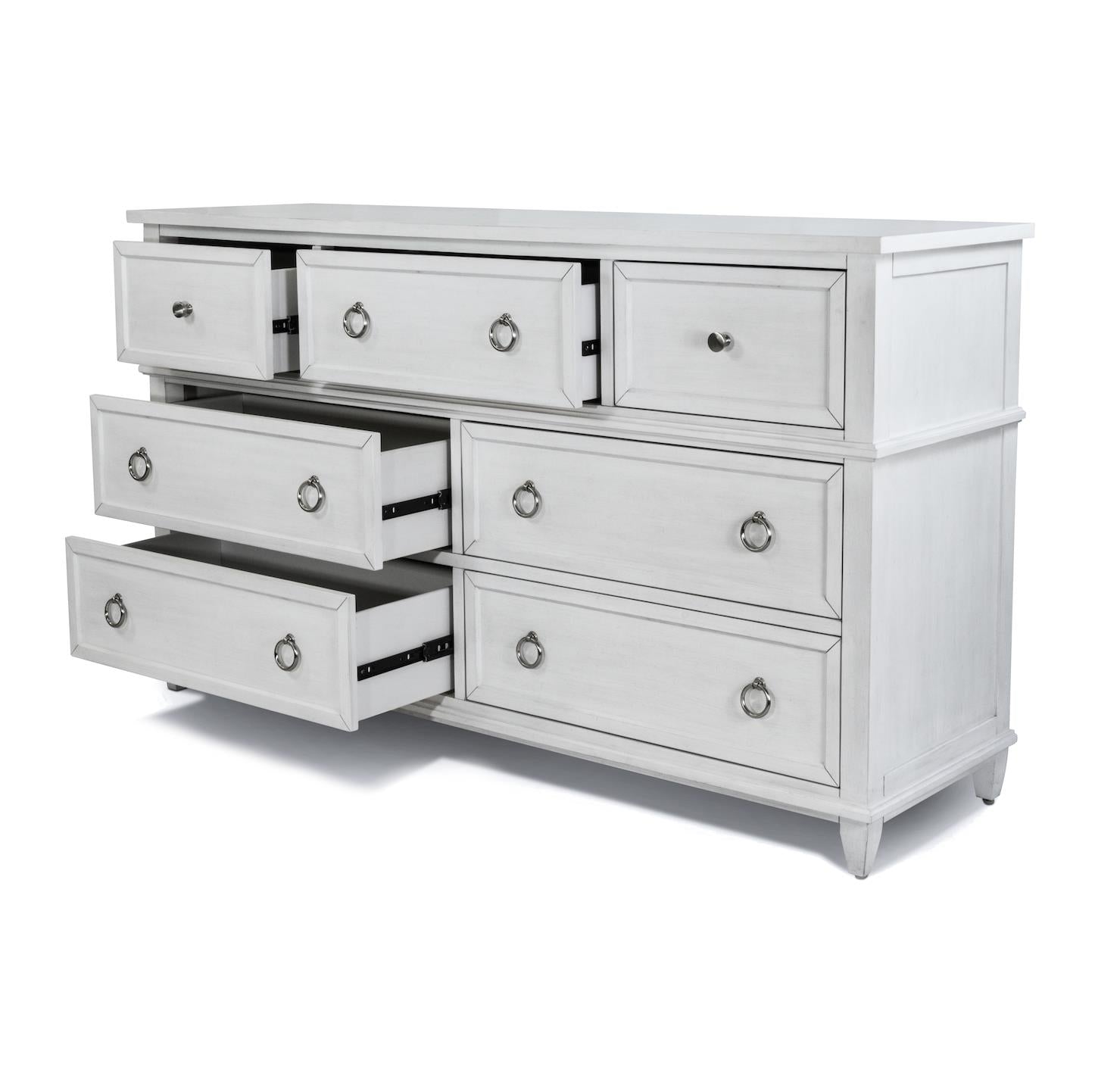 Point Breeze 7 Drawer Dresser. Fresh White Finish w/ Soft Grey Glaze
