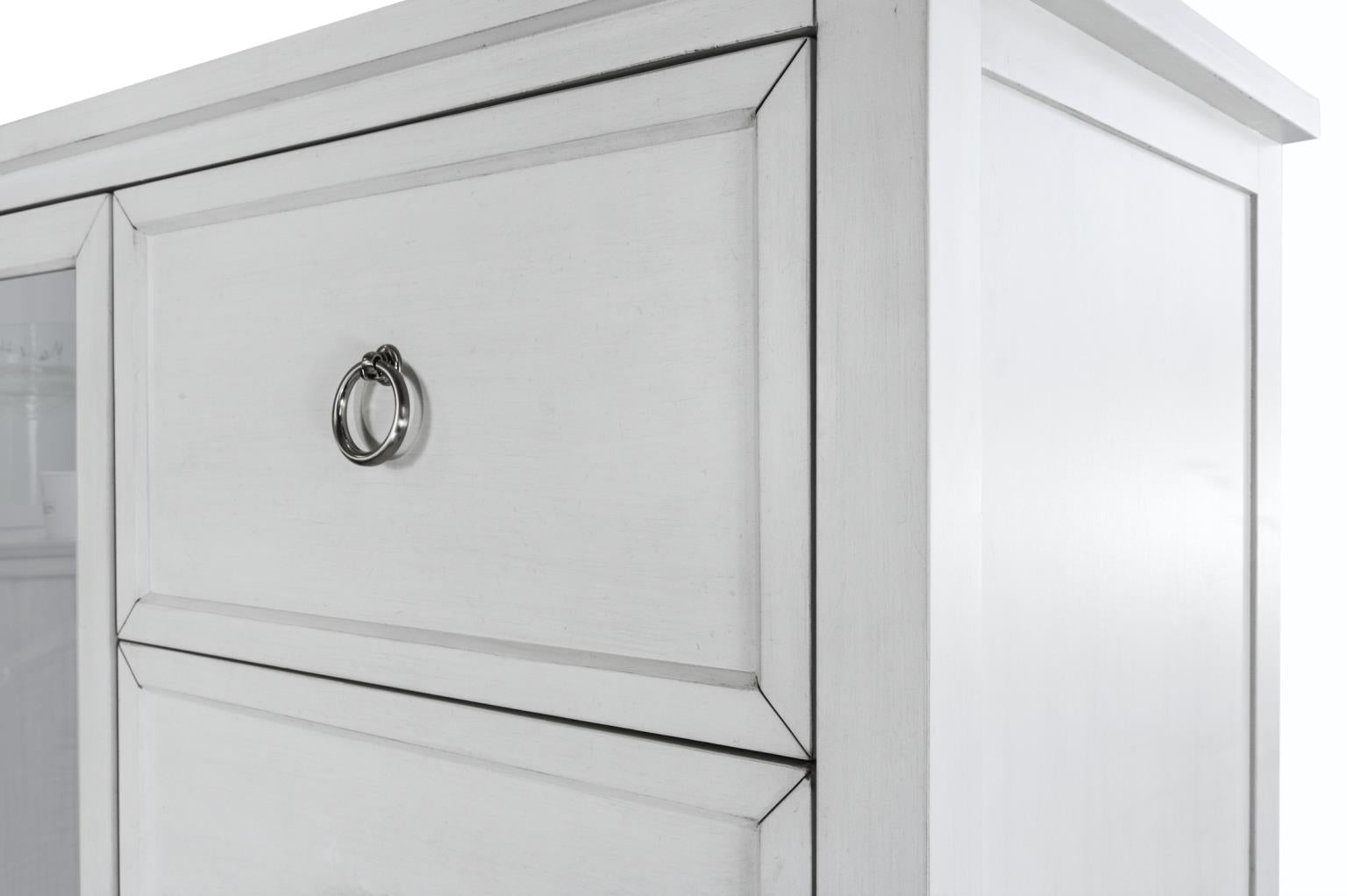 Point Breeze Mirrored Door Chest. Fresh White Finish w/ Soft Grey Glaze