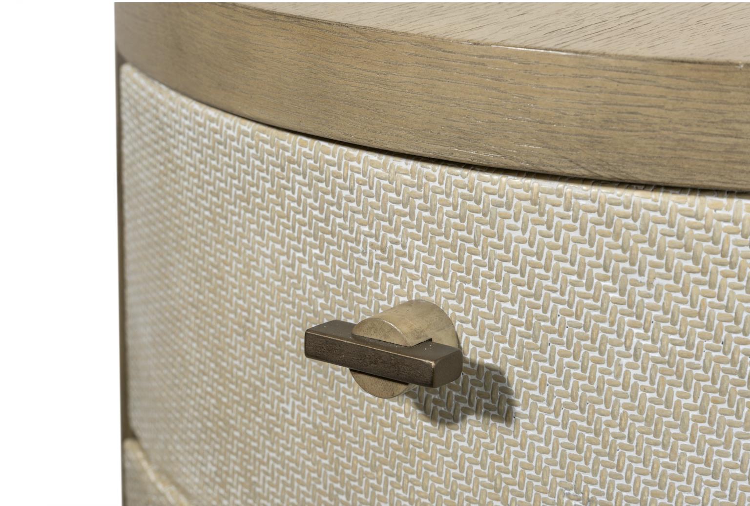 Rio Vista Woven 2 Drawer Round Accent Nightstand. Muted Earth Tones and Clay Finish