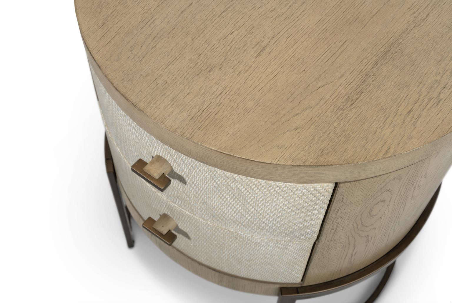 Rio Vista Woven 2 Drawer Round Accent Nightstand. Muted Earth Tones and Clay Finish