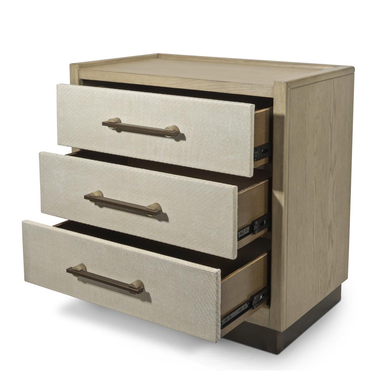 Rio Vista Woven 3 Drawer Nightstand w/ Power and USB A + C. Muted Earth Tones and Clay Finish