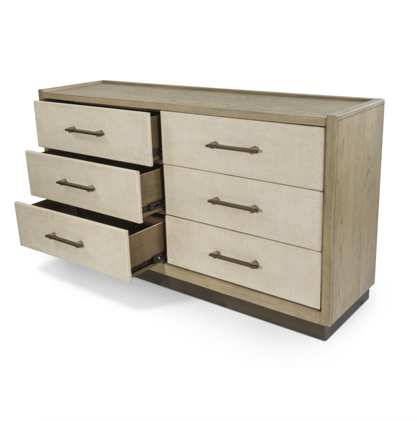 Rio Vista Woven 6 Drawer Dresser. Muted Earth Tones and Clay Finish