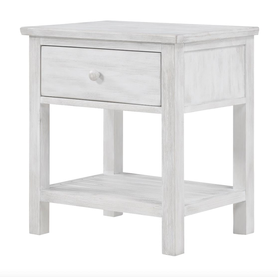 Geneva 1 Drawer Nightstand w/ USB A + C. Distressed White Finish