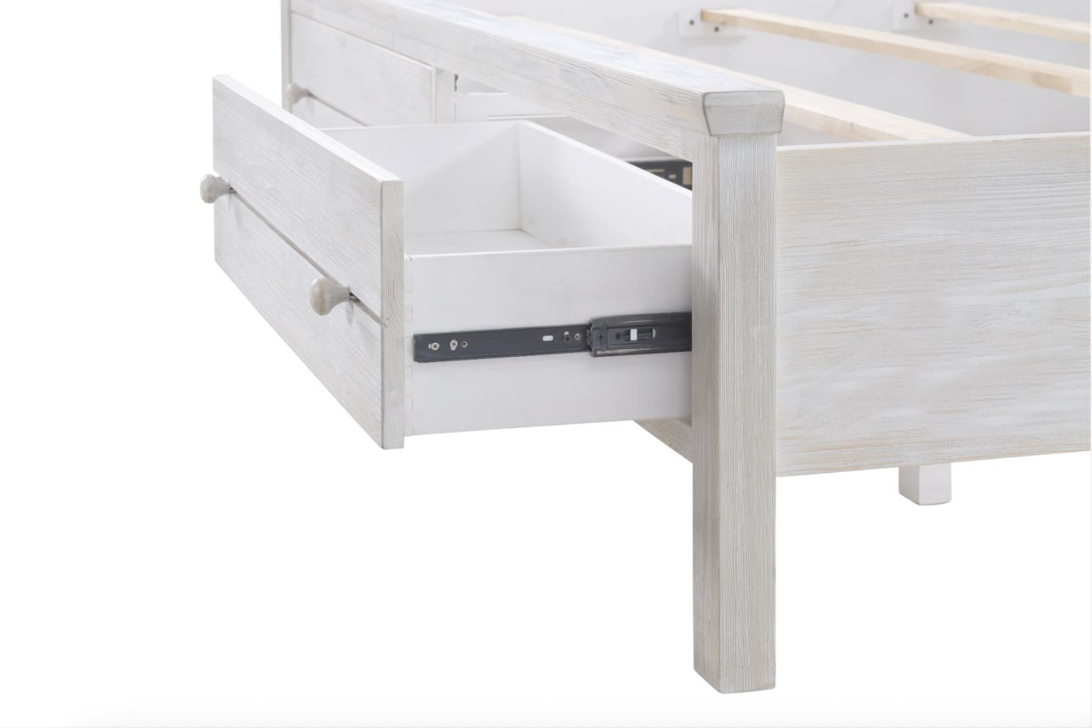 Geneva King Storage Footboard and Slats. Distressed White Finish