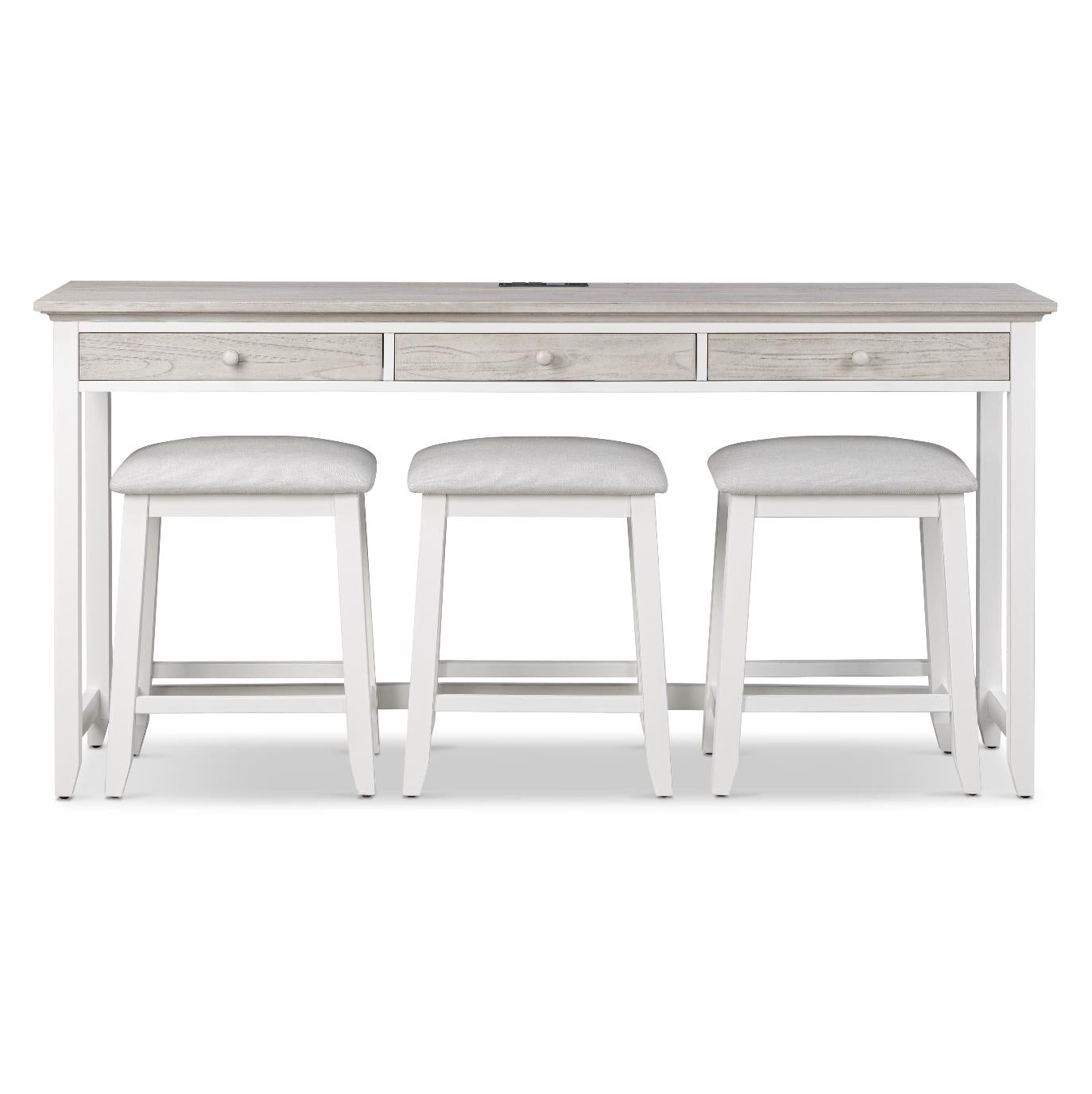 Islamorada 3-Drawer Console Table w/ Power. Dapple Grey Finish