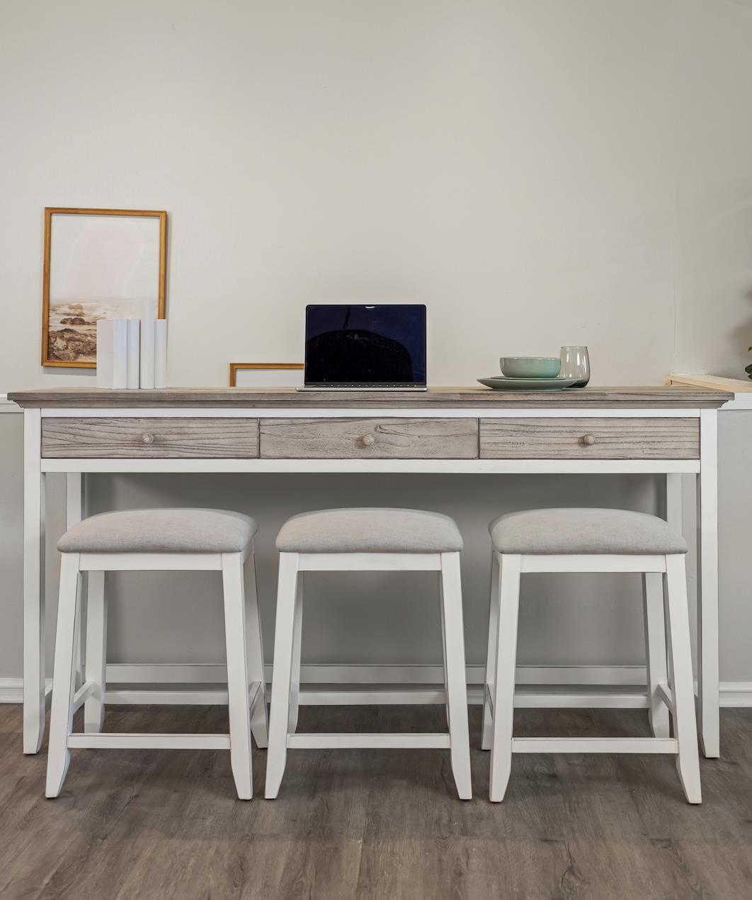 Islamorada 3-Drawer Console Table w/ Power. Dapple Grey Finish