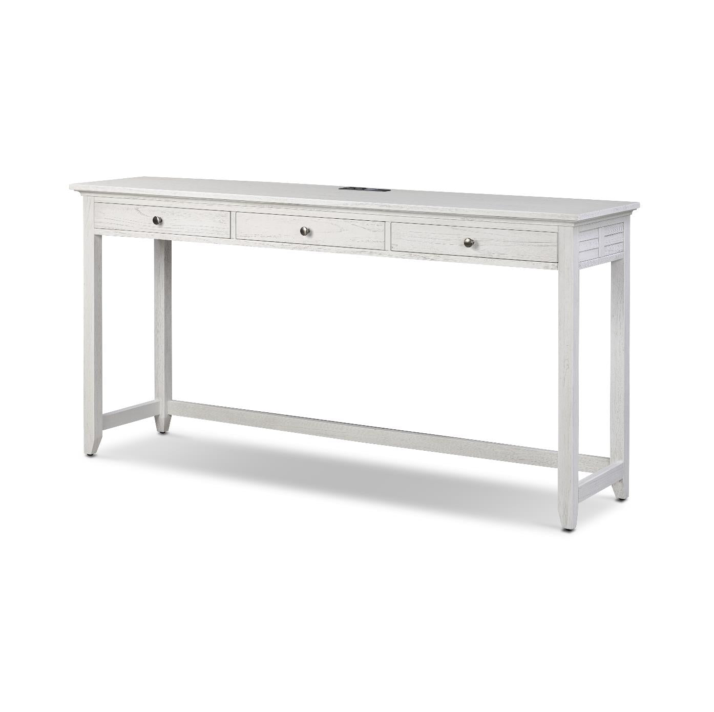 Surfside 3-Drawer Console Table w/ Power. Weathered White Finish