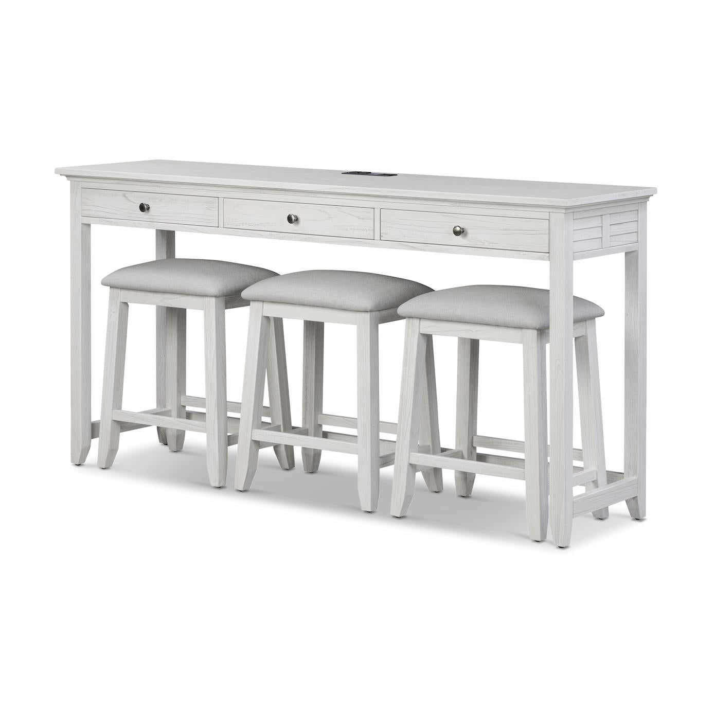 Surfside 3-Drawer Console Table w/ Power. Weathered White Finish