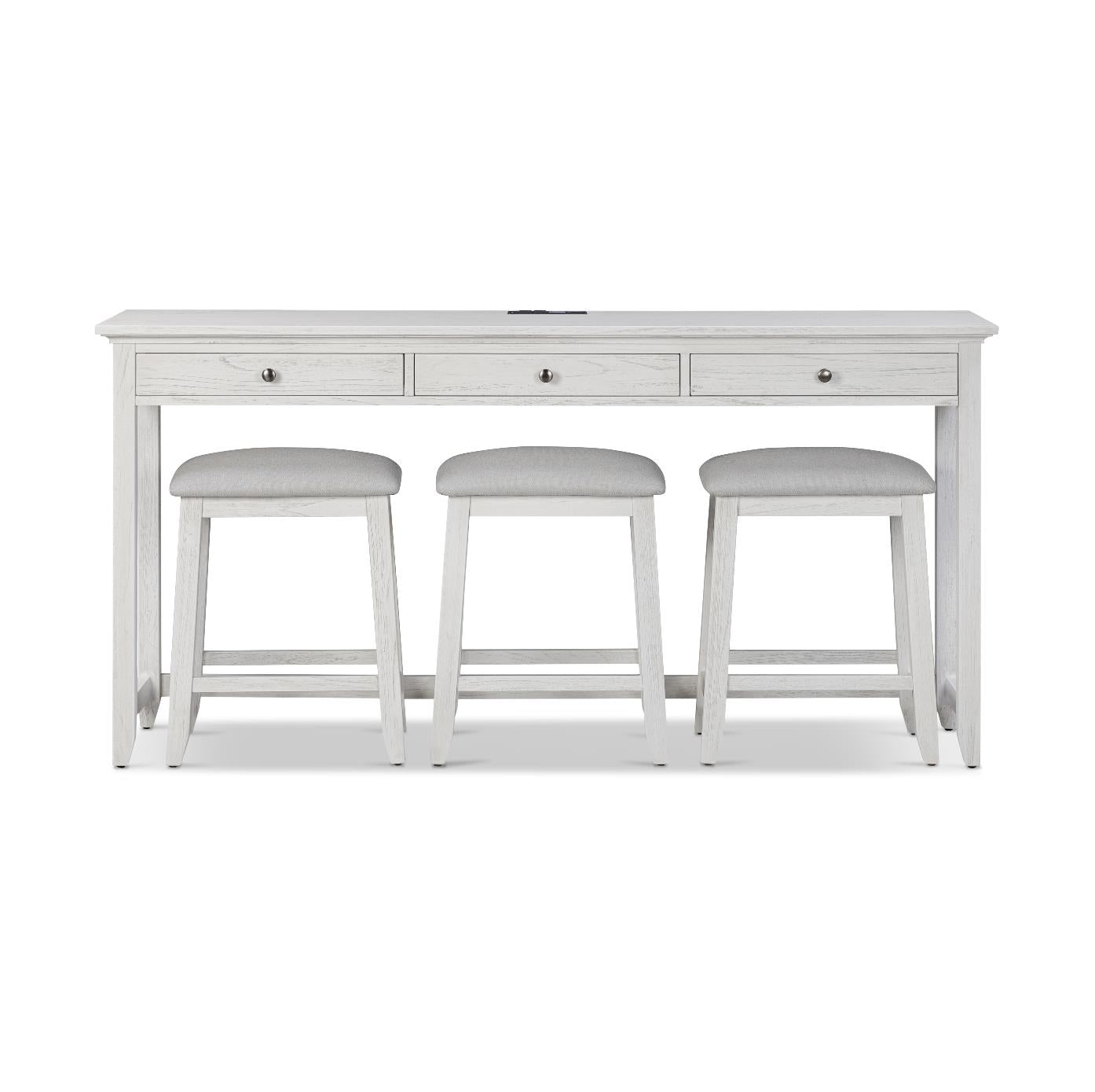 Surfside 3-Drawer Console Table w/ Power. Weathered White Finish