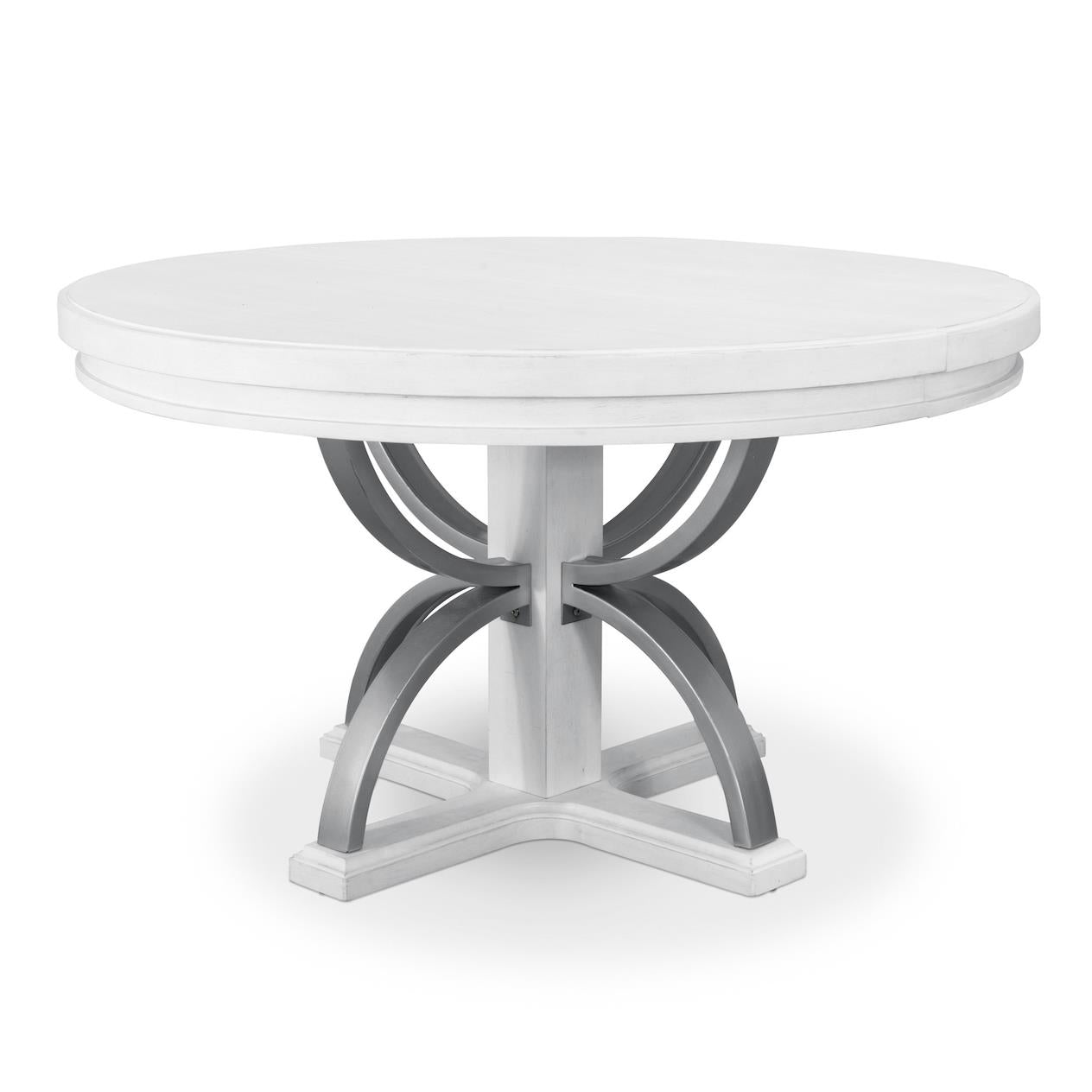 Point Breeze Round Table w/ Metal and Leaf (52"-72"). Fresh White Finish