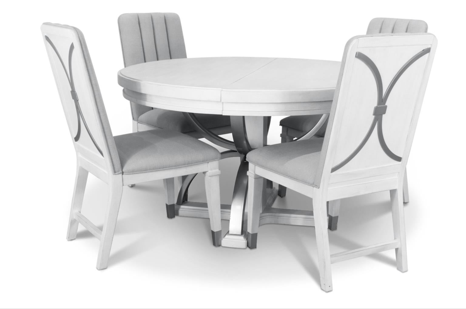 Point Breeze Round Table w/ Metal and Leaf (52"-72"). Fresh White Finish