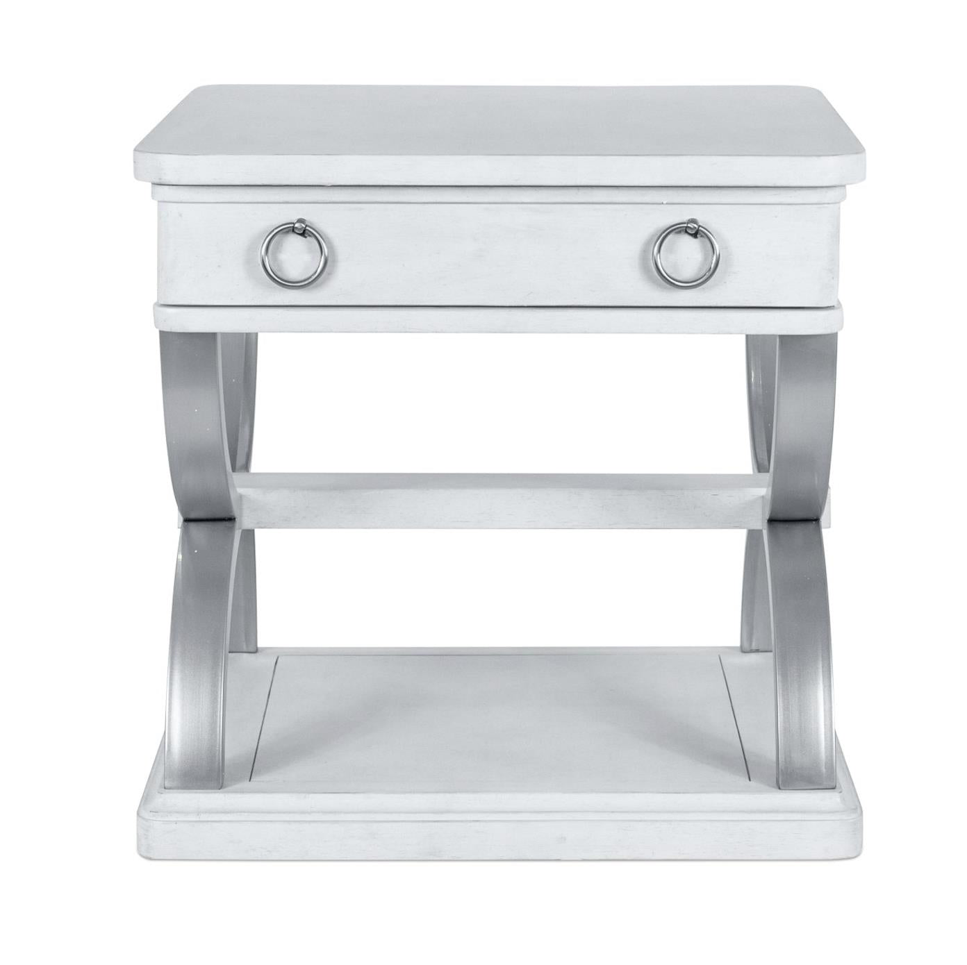 Point Breeze 1-Drawer End Table w/ Metal. Fresh White Finish