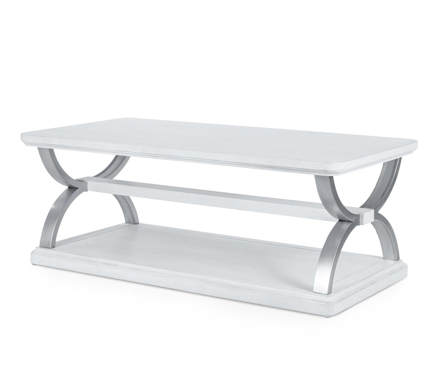 Point Breeze Rectangular Cocktail Table w/ Metal and Castors. Fresh White Finish