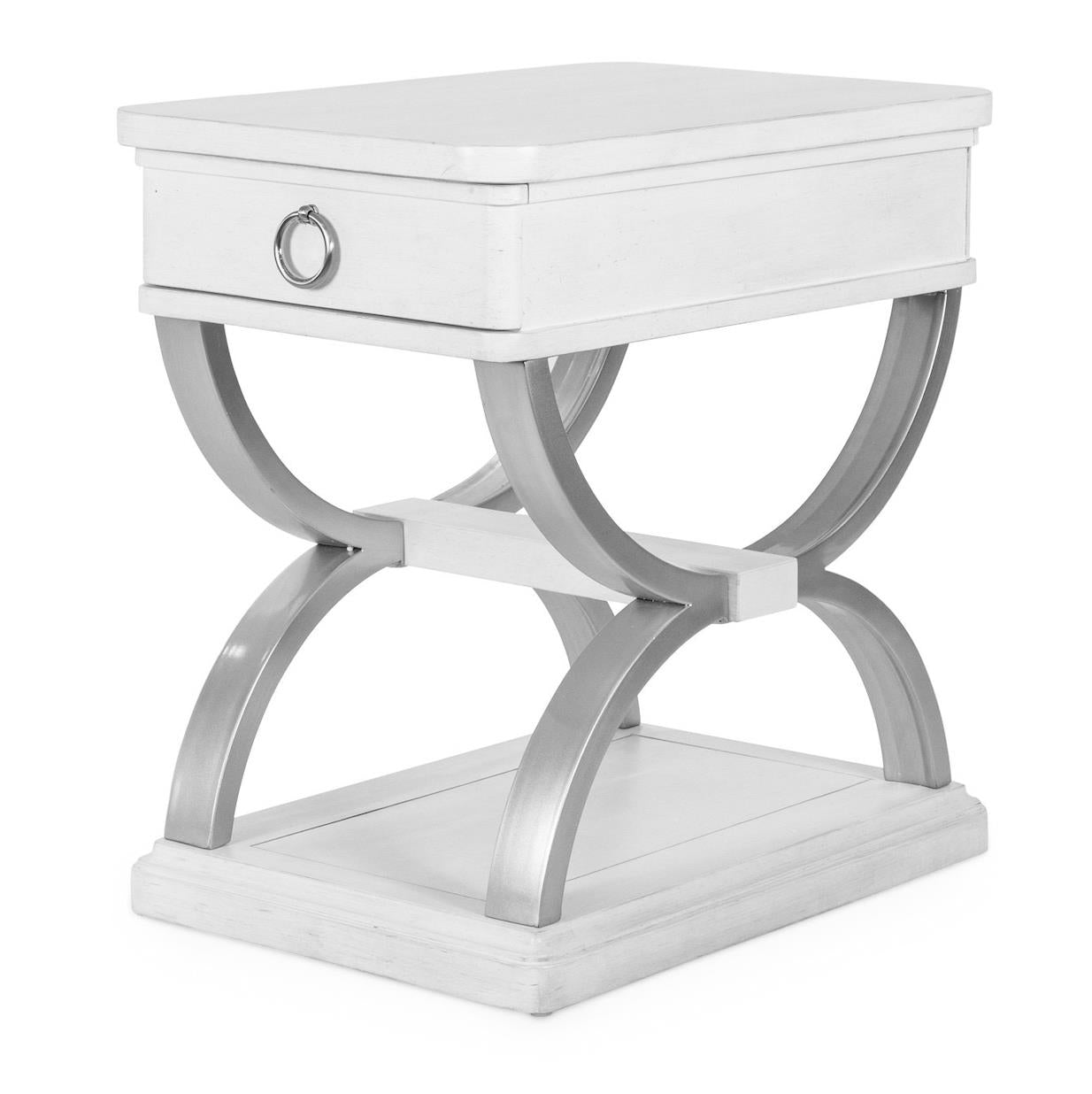Point Breeze 1-Drawer Chairside Table w/ Metal. Fresh White Finish