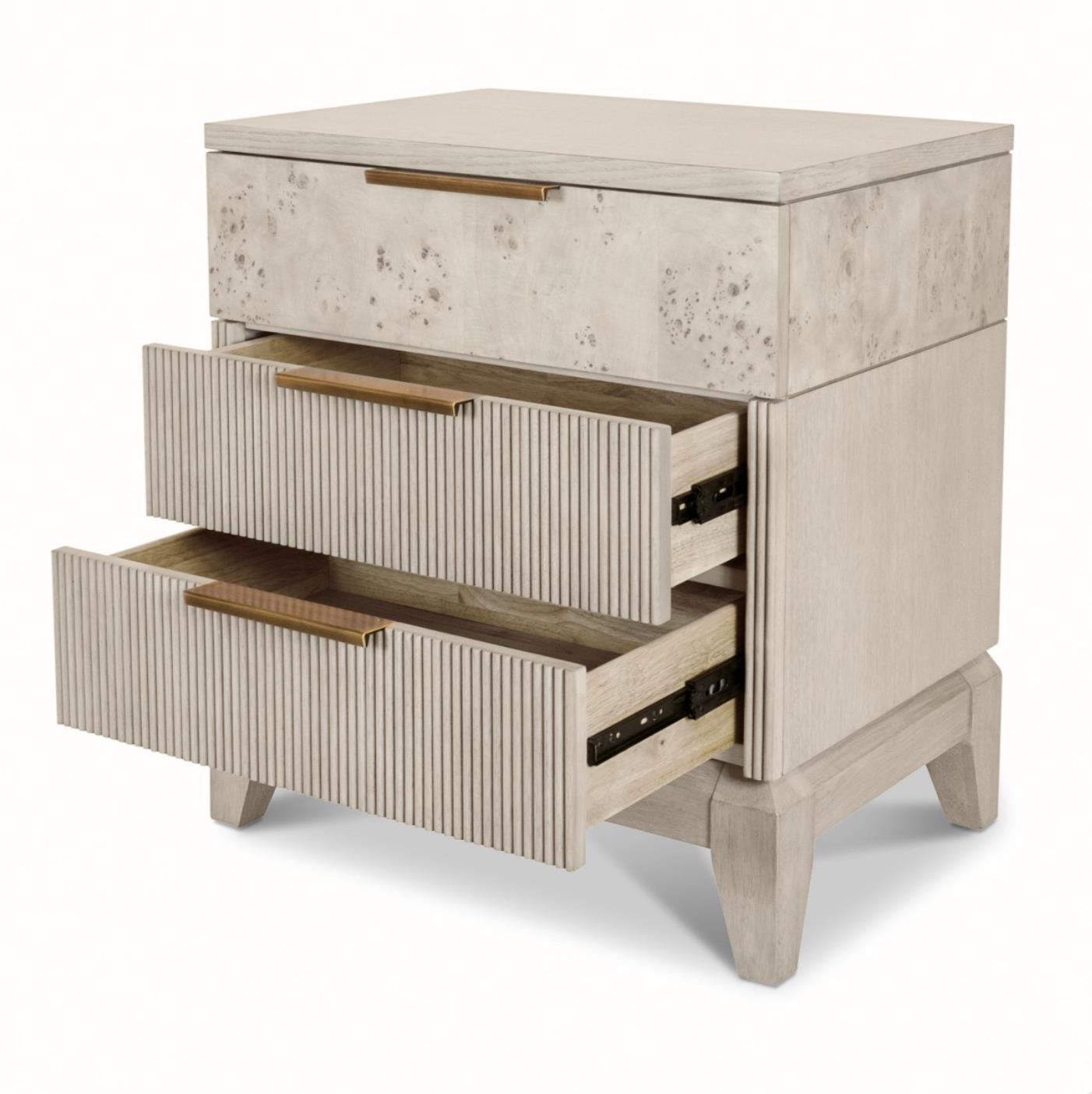 Manhattan Valley 3 Drawer Nightstand w/ Power and USB A + C. Mappa Burl Light Finish