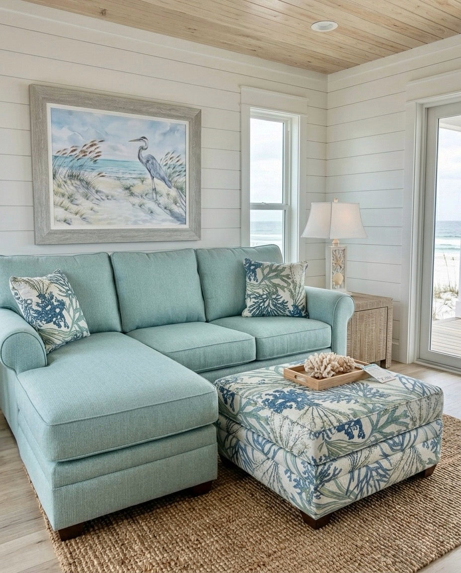 Custom Rolled Arm Sofa w/ Reversible Chaise