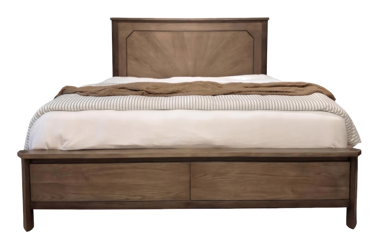 Sun Haven Queen Panel Bed complete. Oak and Walnut Finish