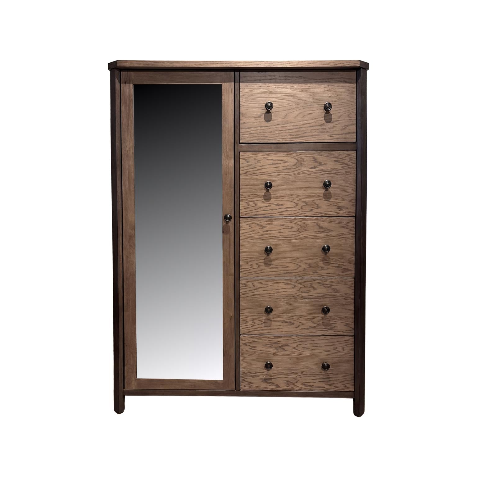 Sun Haven Mirrored Door Chest. Oak and Walnut Finish