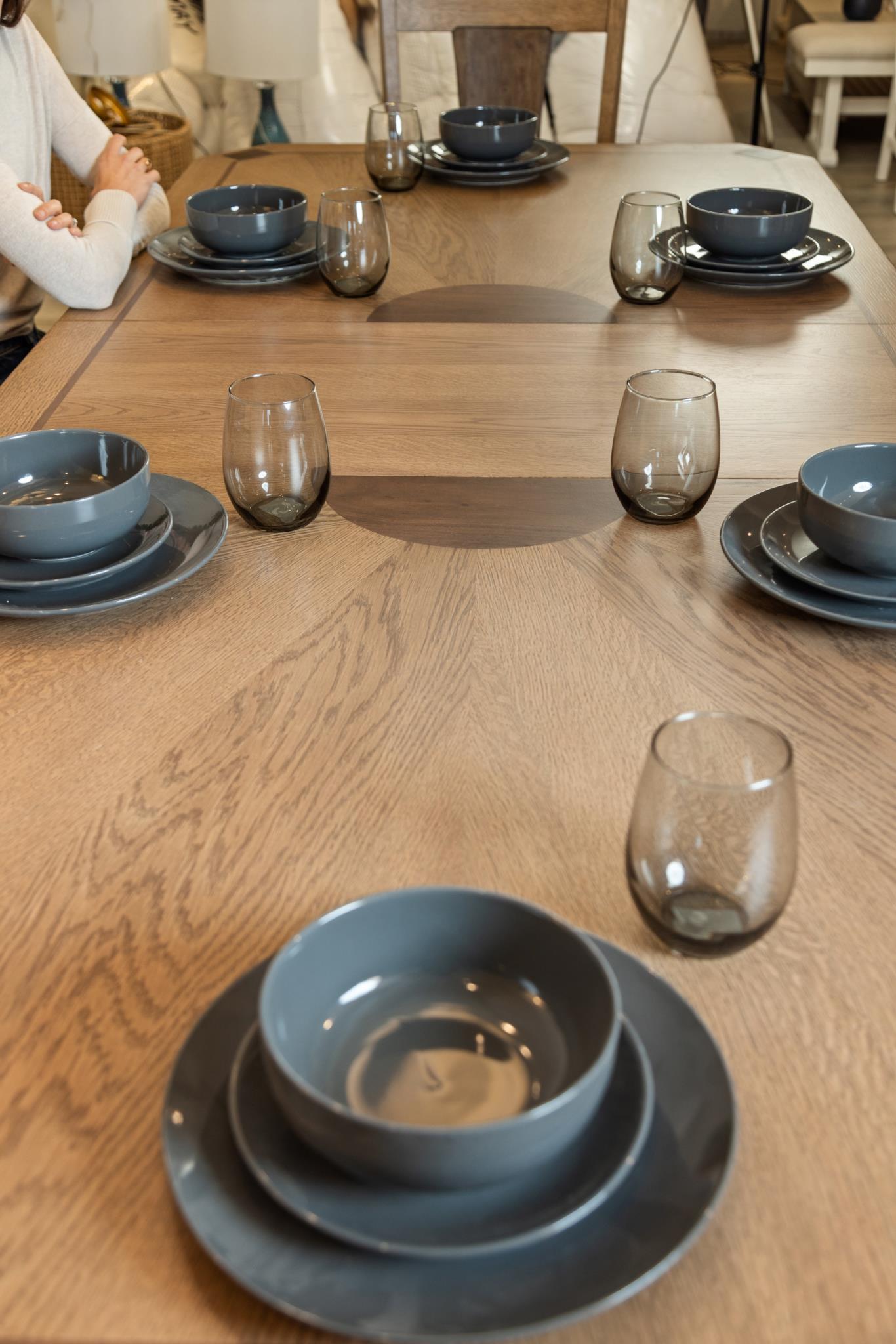 Sun Haven Rectangular Dining Table w/ Self Storing Leaf (78"-96"). Oak and Walnut Finish