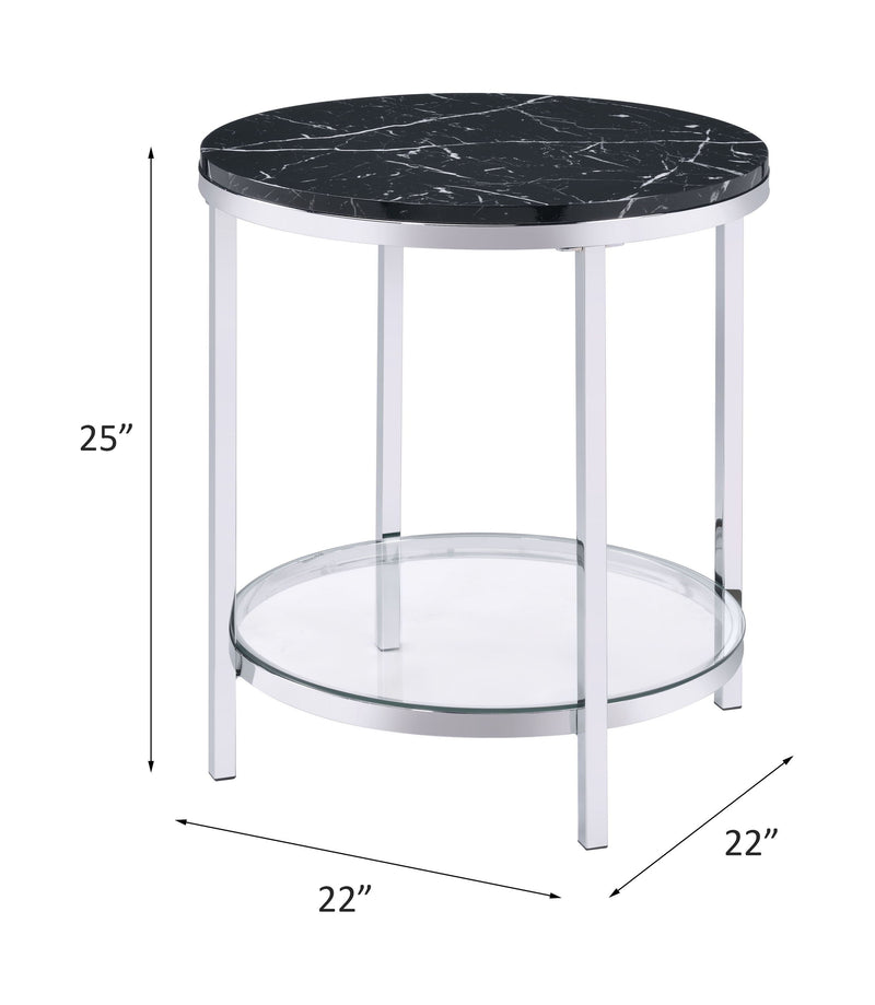 Virlana - Faux Marble Top End Table - Black / Chrome