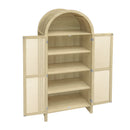 Tall Arched Kitchen Pantry, Arched Storage Display Cabinet With 2 Drawers & Adjustable Shelves, Rattan Door Versatile Storage Cabinet For Kitchen, Dining Room - Natural