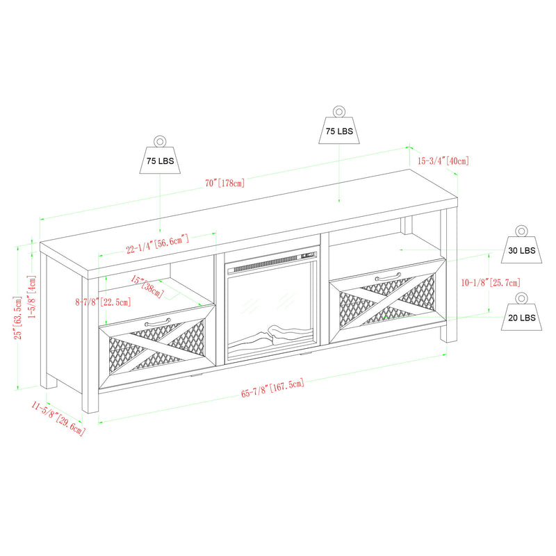 Industrial Farmhouse Metal Mesh Drop Down X Door Fireplace TV Stand