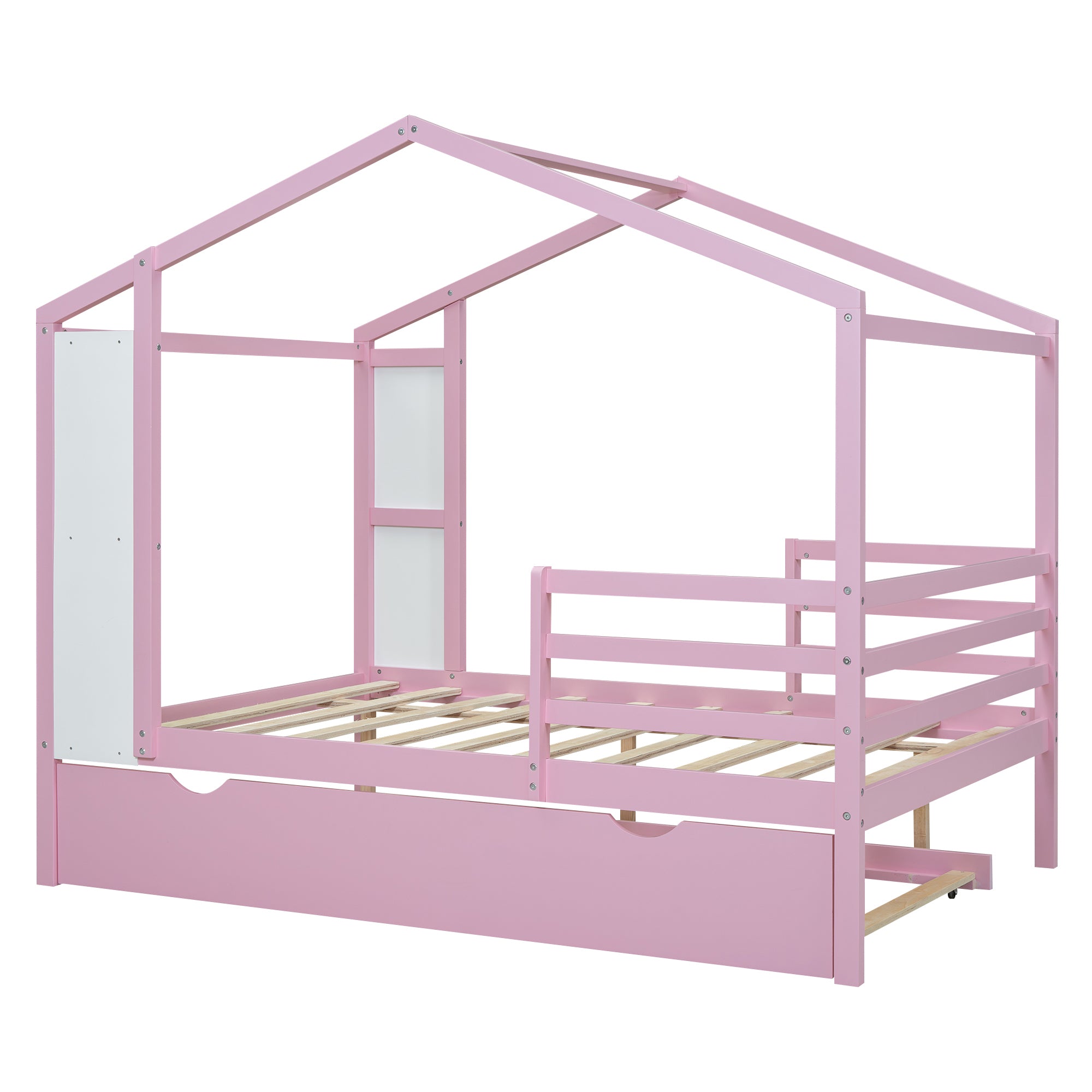 Full Size Wood House Bed with Fence and Writing Board, Pink - Atlantic Fine Furniture Melbourne FL