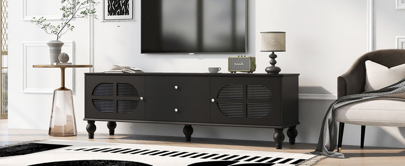 Modern TV Stand For TVs Up To 75" With Fluted Glass Doors