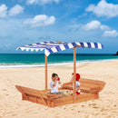 Kids Sandbox With Adjustable Cover, Sand Box With 2 Foldable Bench Seats, Outdoor Sandpit For Backyard Play - Light Brown