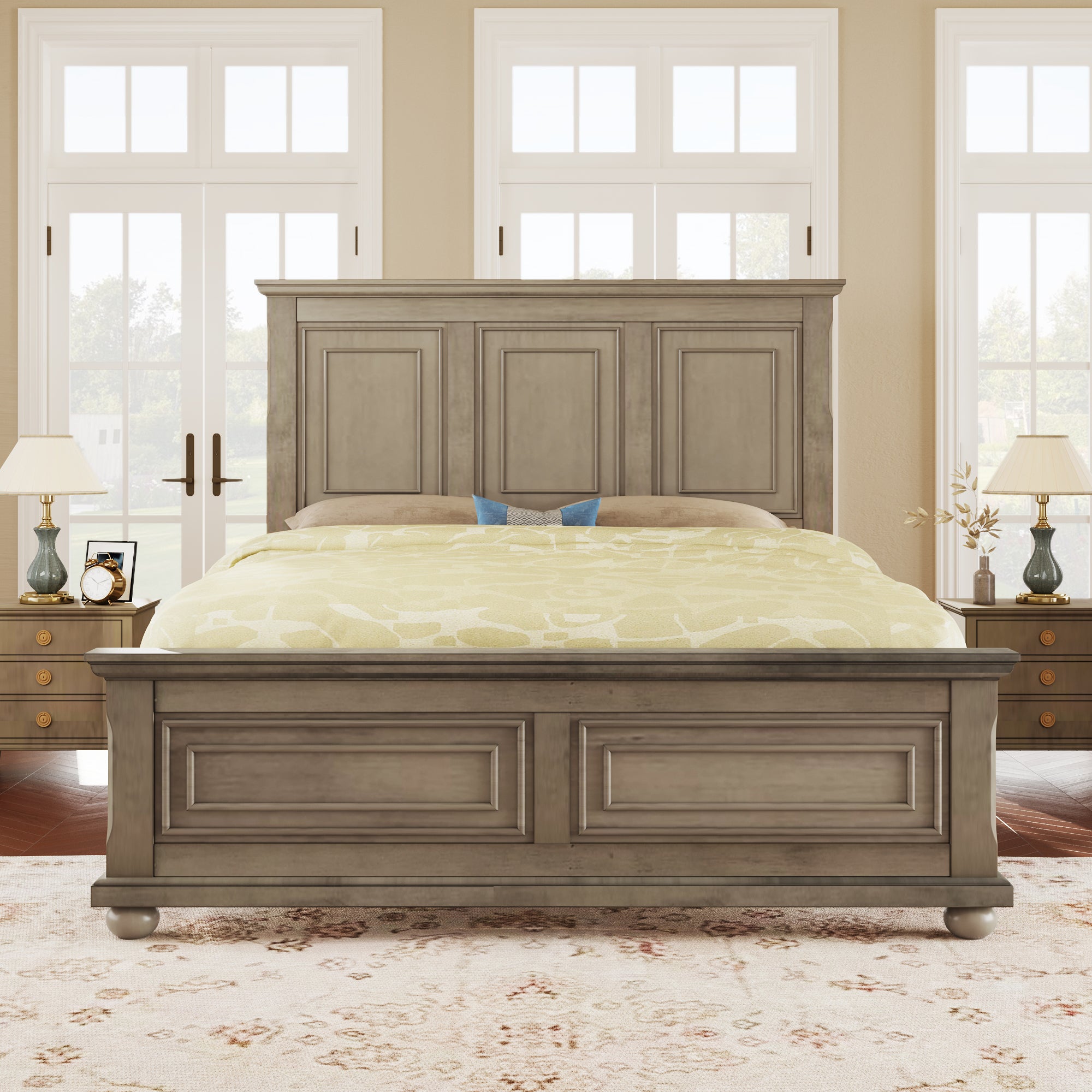 Traditional Town and Country Style Pinewood Vintage Queen Bed, Stone - Atlantic Fine Furniture Melbourne FL