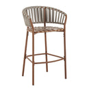 Lodi - Outdoor Matal Rope Barstool, Teak / Beige (Set of 2) - Teak / Beige