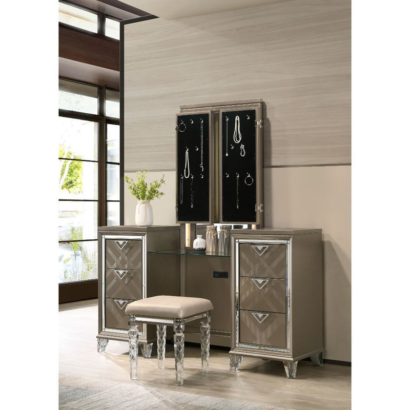 Skylar - Vanity Desk - Led & Dark Champagne