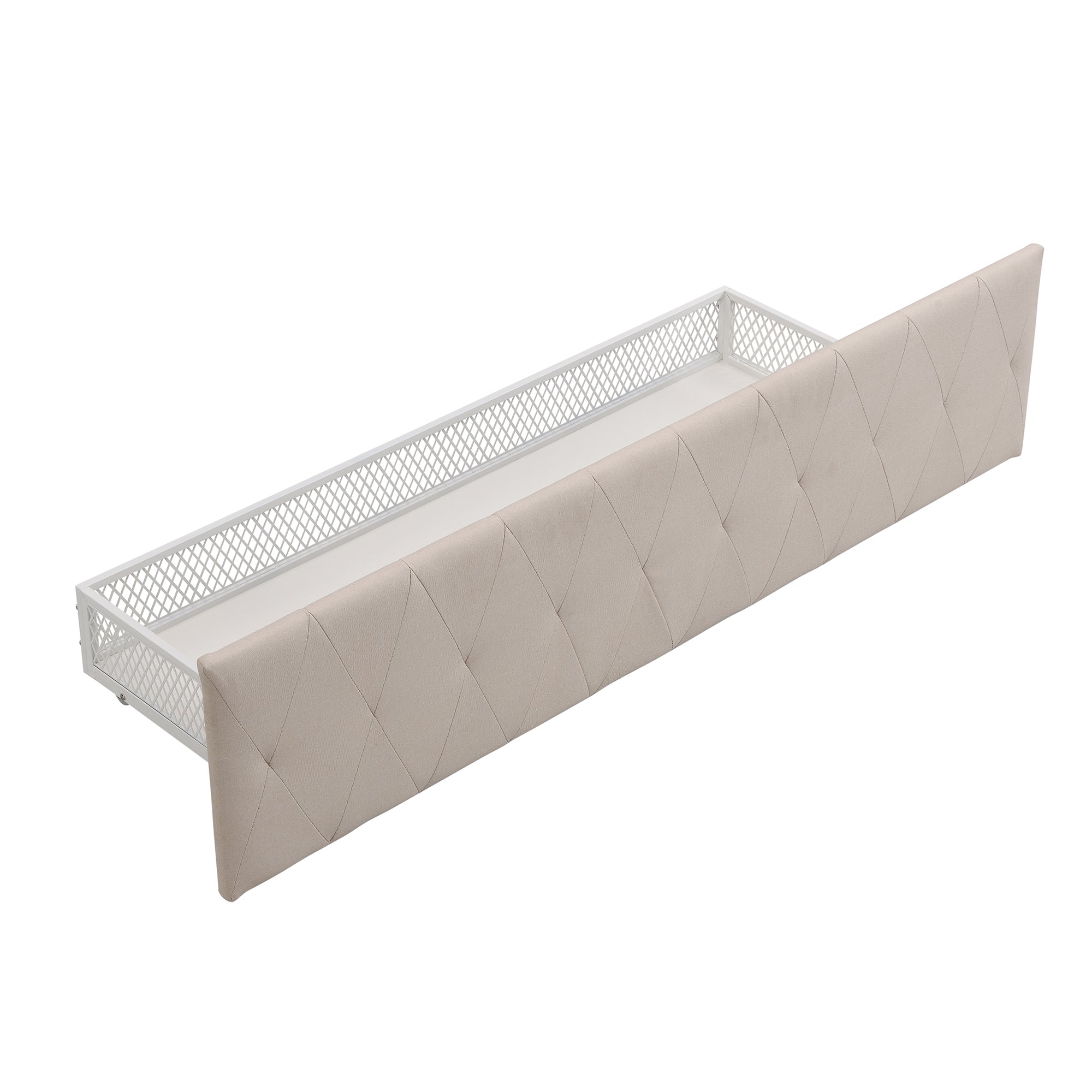 Queen Size Storage Bed Metal Platform Bed with a Big Drawer - Beige