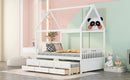 Full size Wooden House Bed with Trundle and 3 Storage Drawers-White