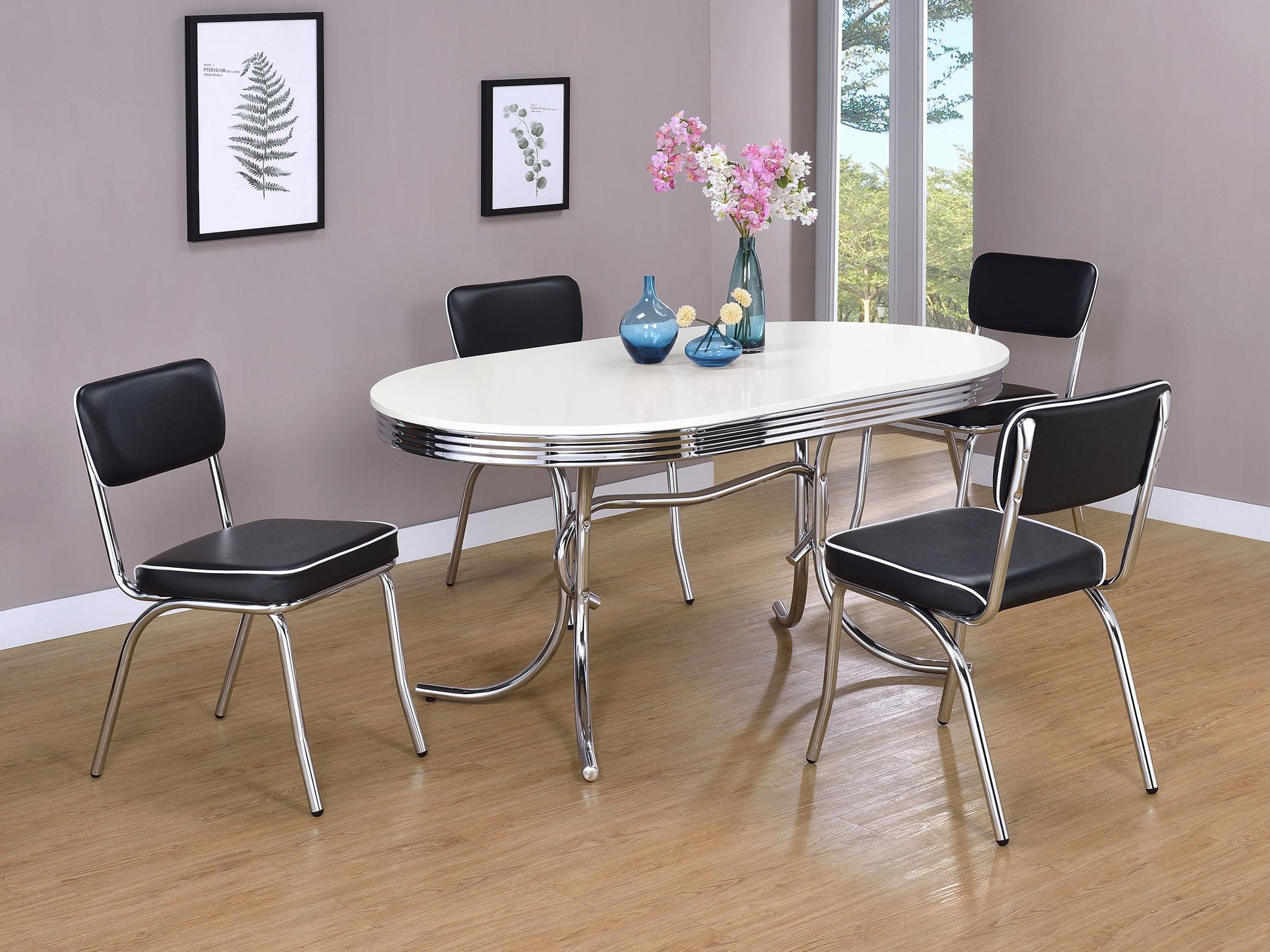 Retro 5-piece Oval Dining Table Set White and Black - Atlantic Fine Furniture Melbourne FL