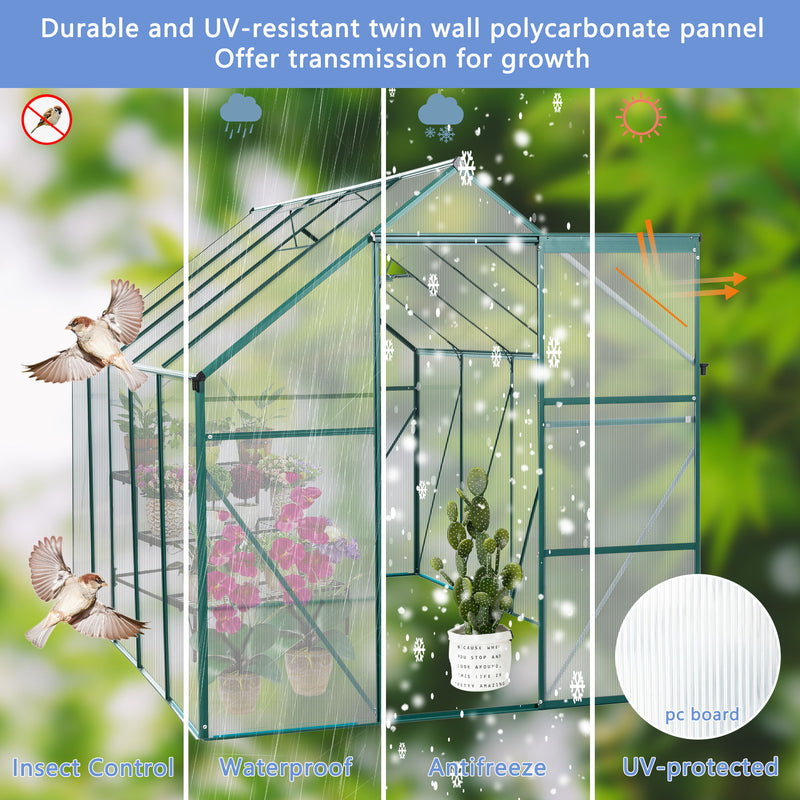 Polycarbonate Greenhouse Raised Base And Anchor Aluminum Heavy Duty Walk-In Greenhouses For Outdoor Backyard In All Season