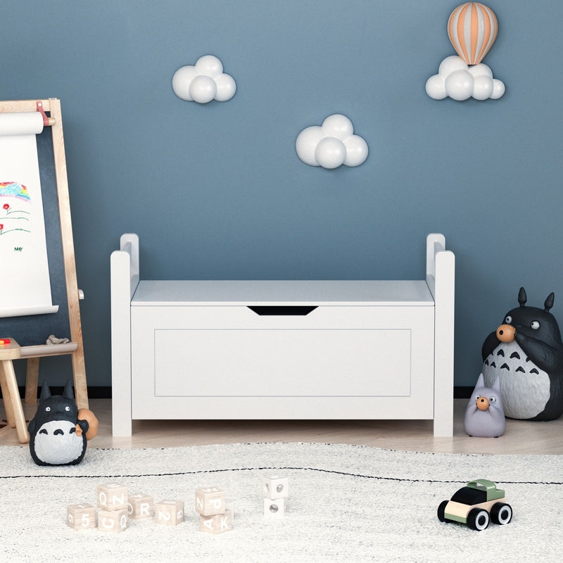 Toy Box Chest, Storage Trunk With Flip Top Lid And Safety Hinge - White