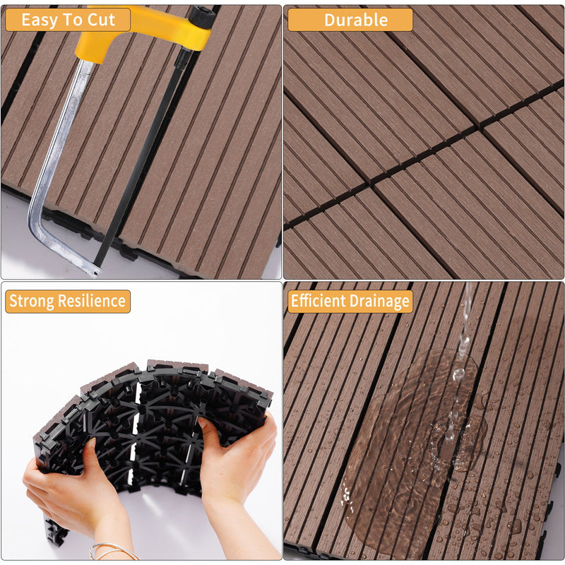 Wood Plastic Composite Deck Tiles, Sustainable Composite Decking Resist Rust, Water, Weather, Easy To Diy & Maintain