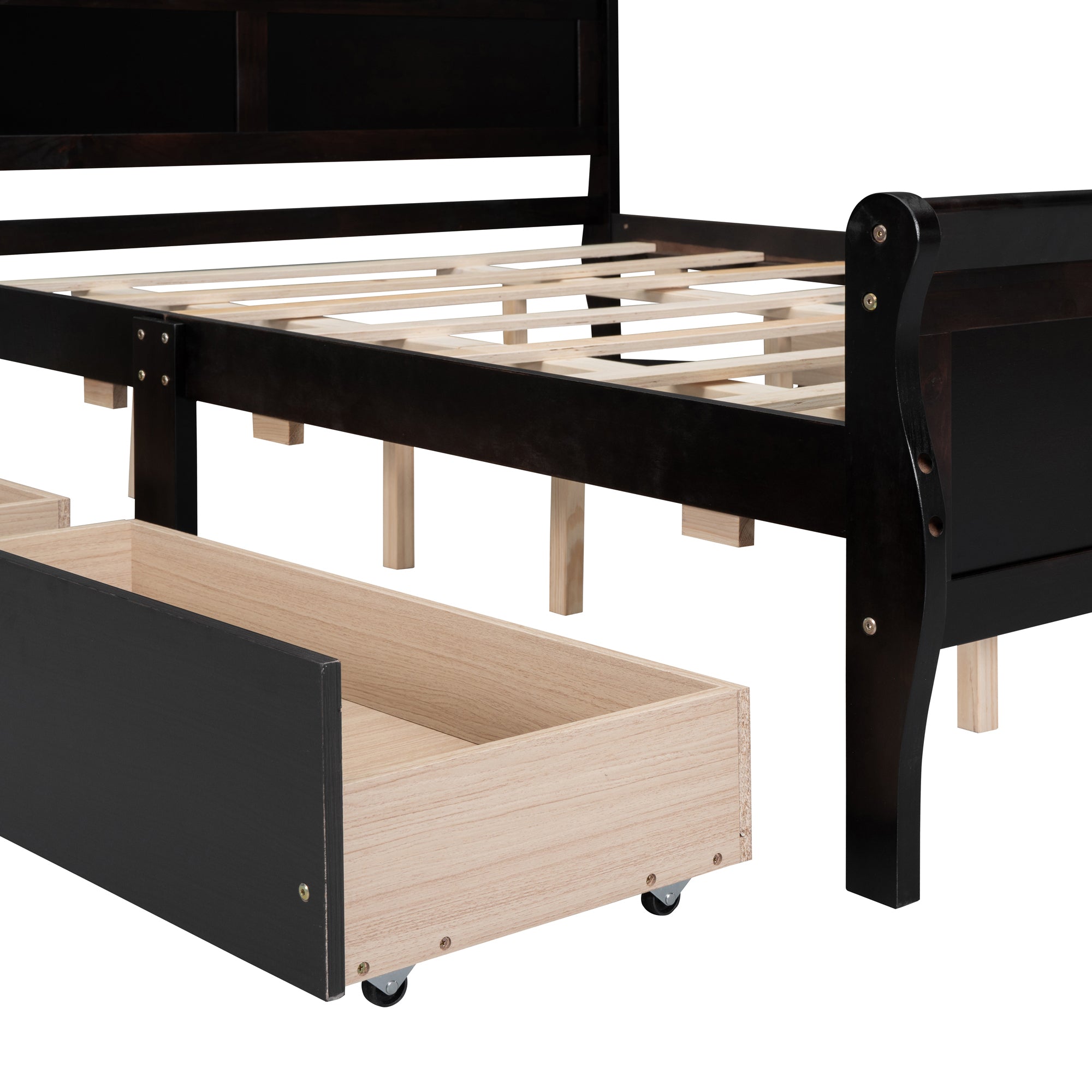 Queen Size Wood Platform Bed with 4 Drawers and Streamlined Headboard & Footboard, Espresso - Atlantic Fine Furniture Melbourne FL