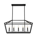 5 Light Farmhouse Kitchen Island Lighting, 5 Light Industrial Linear Chandelier For Dining Room Metal Hanging Pendant Light Fixture For Bedroom Living Room Hallway Conference Room - Matte Black