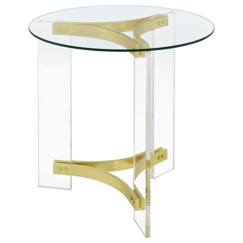 Janessa - Round Glass Top End Table With Acrylic Legs - Clear And Matte Brass