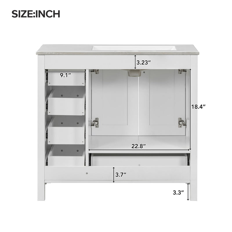 Bathroom Vanity With Ceramic Sink Combo, Abundant Storage Cabinet -2 Soft-Close Doors And 5 Drawers