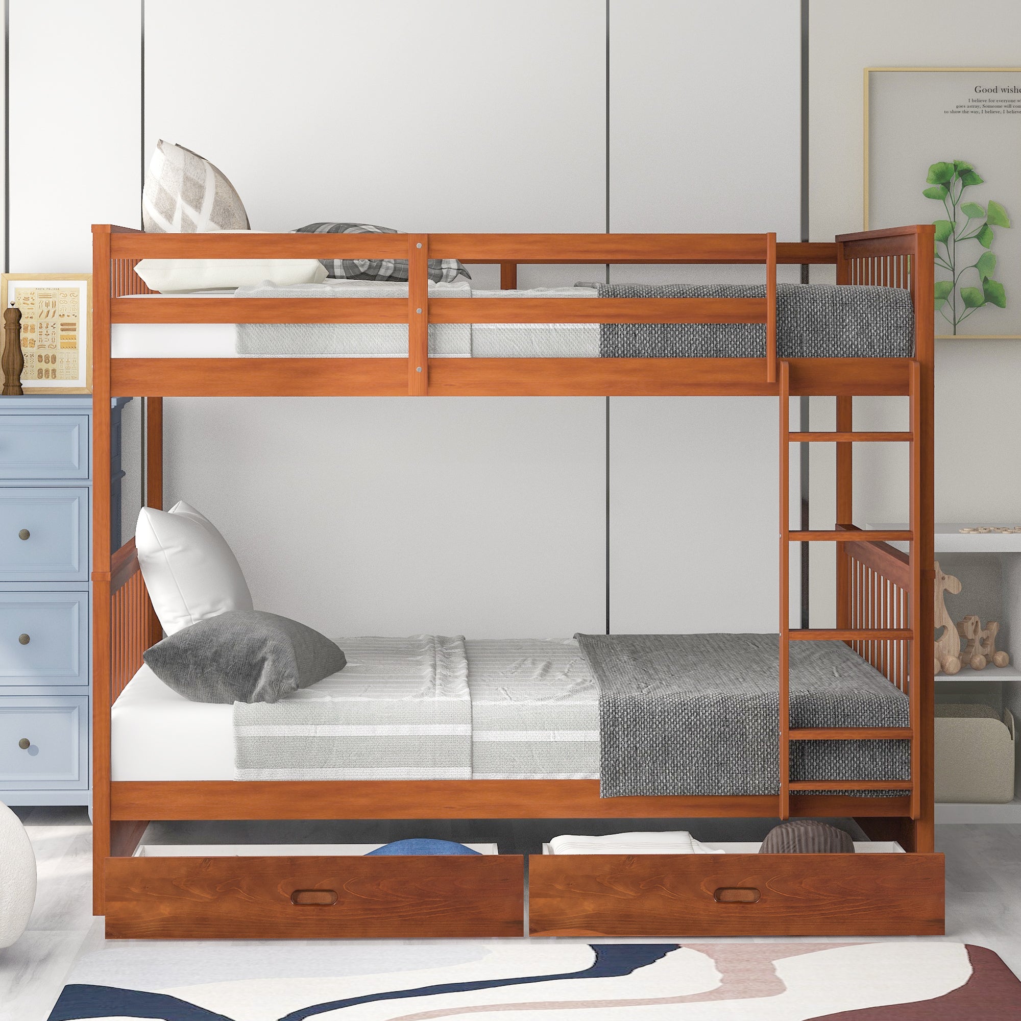 Full-Over-Full Bunk Bed with Ladders and Two Storage Drawers (Walnut)(OLD SKU:LT000365AAD) - Atlantic Fine Furniture Melbourne FL
