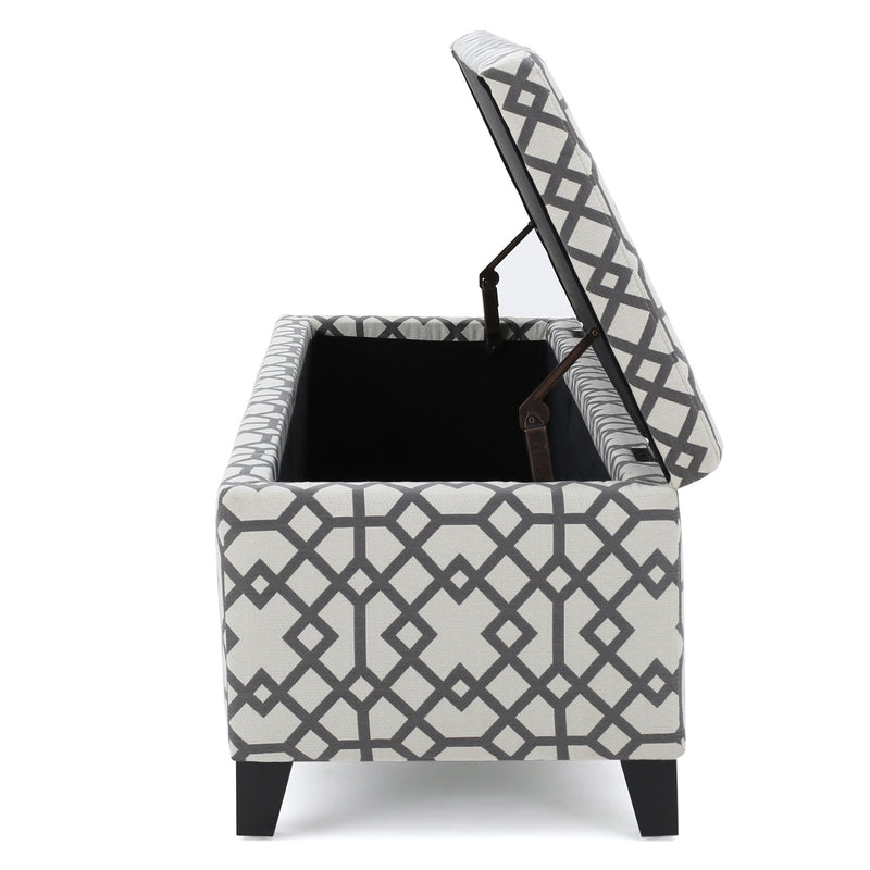 Quotient - Upholstered Storage Ottoman With Tapered Block Feet - Gray / White