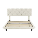 Full Size Upholstered Bed with Light Stripe, Floating Platform Bed, Linen Fabric,Beige